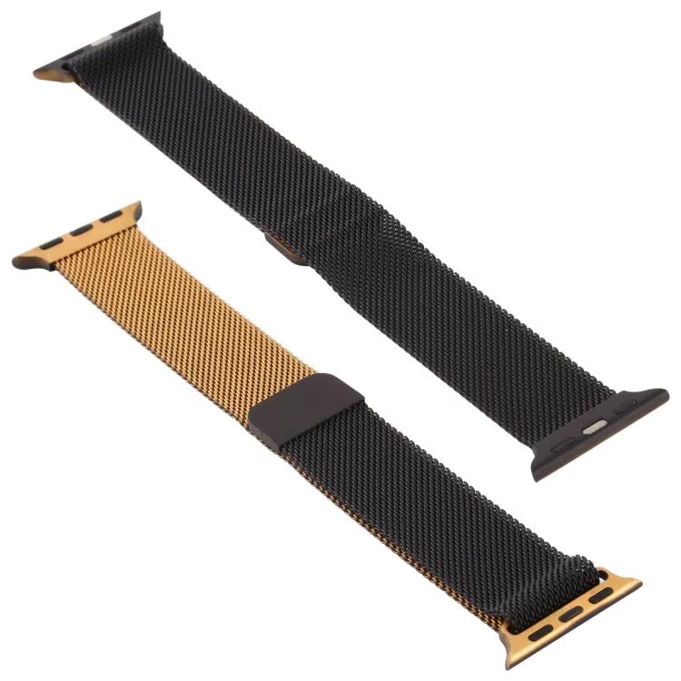 For Apple Watch Ultra 49mm&Watch Ultra 2 49mm / Series 9&8&7 45mm / SE 3&SE 2&6&SE&5&4 44mm / 3&2&1 42mm Milanese Gradient Stainless Steel Watch Band(Black Gold)