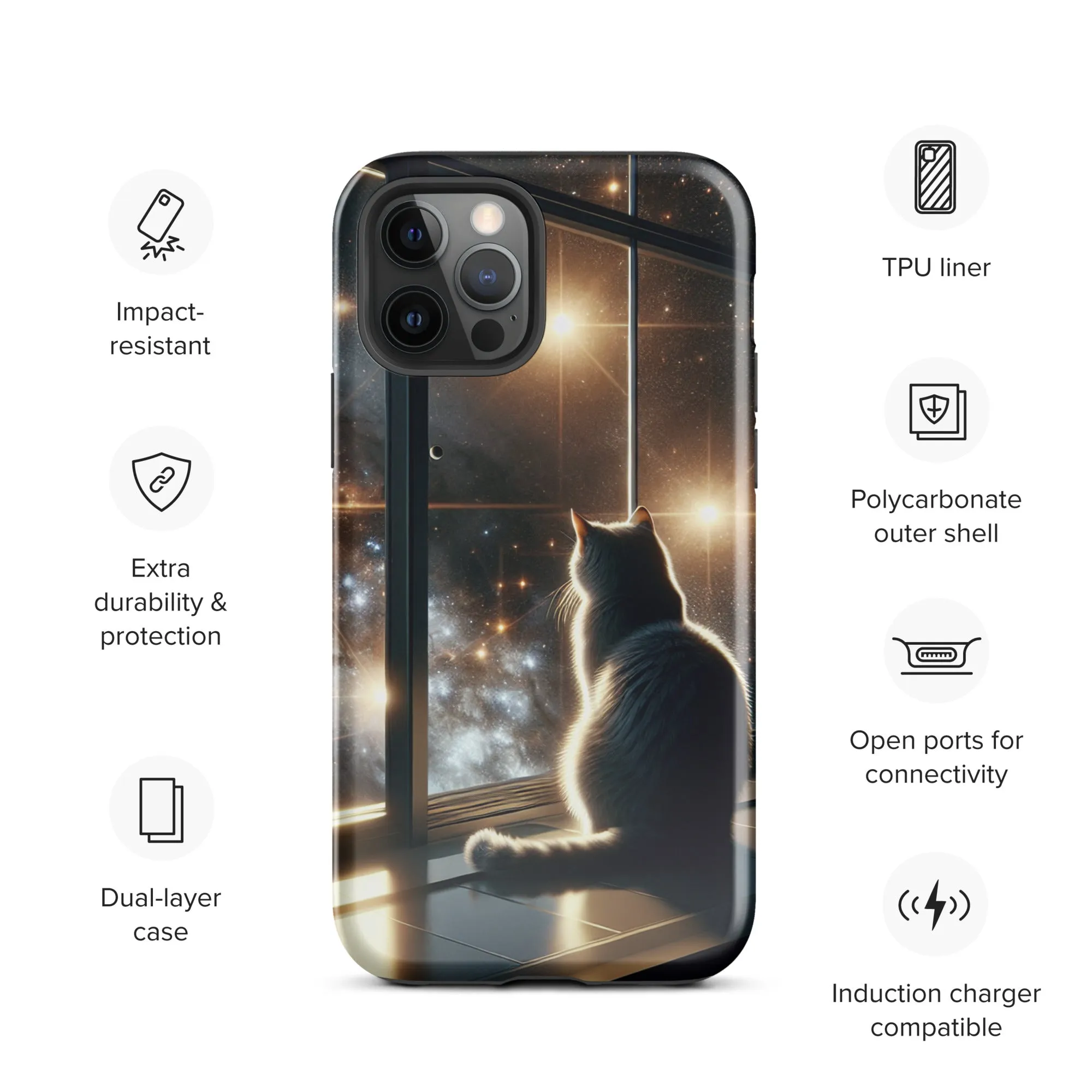 Galaxy Cat iPhone Case | Dual-Layer Protection | Polycarbonate & TPU | Impact-Resistant | Wireless Charging Compatible