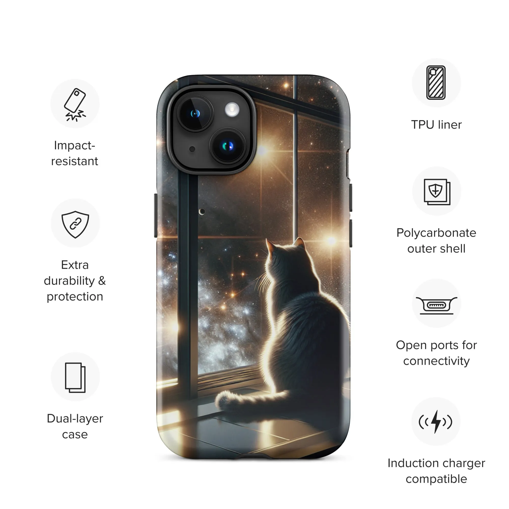 Galaxy Cat iPhone Case | Dual-Layer Protection | Polycarbonate & TPU | Impact-Resistant | Wireless Charging Compatible