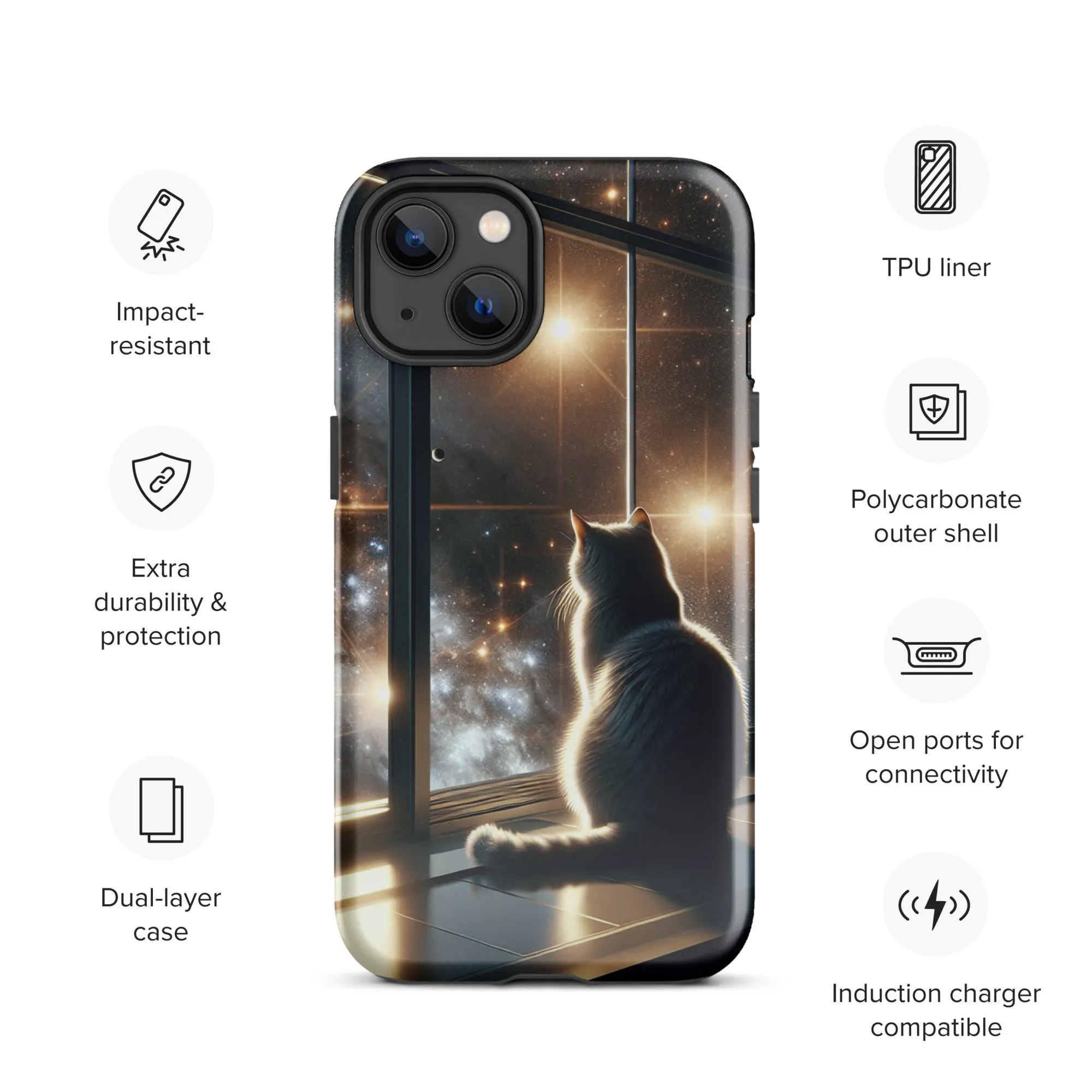 Galaxy Cat iPhone Case | Dual-Layer Protection | Polycarbonate & TPU | Impact-Resistant | Wireless Charging Compatible