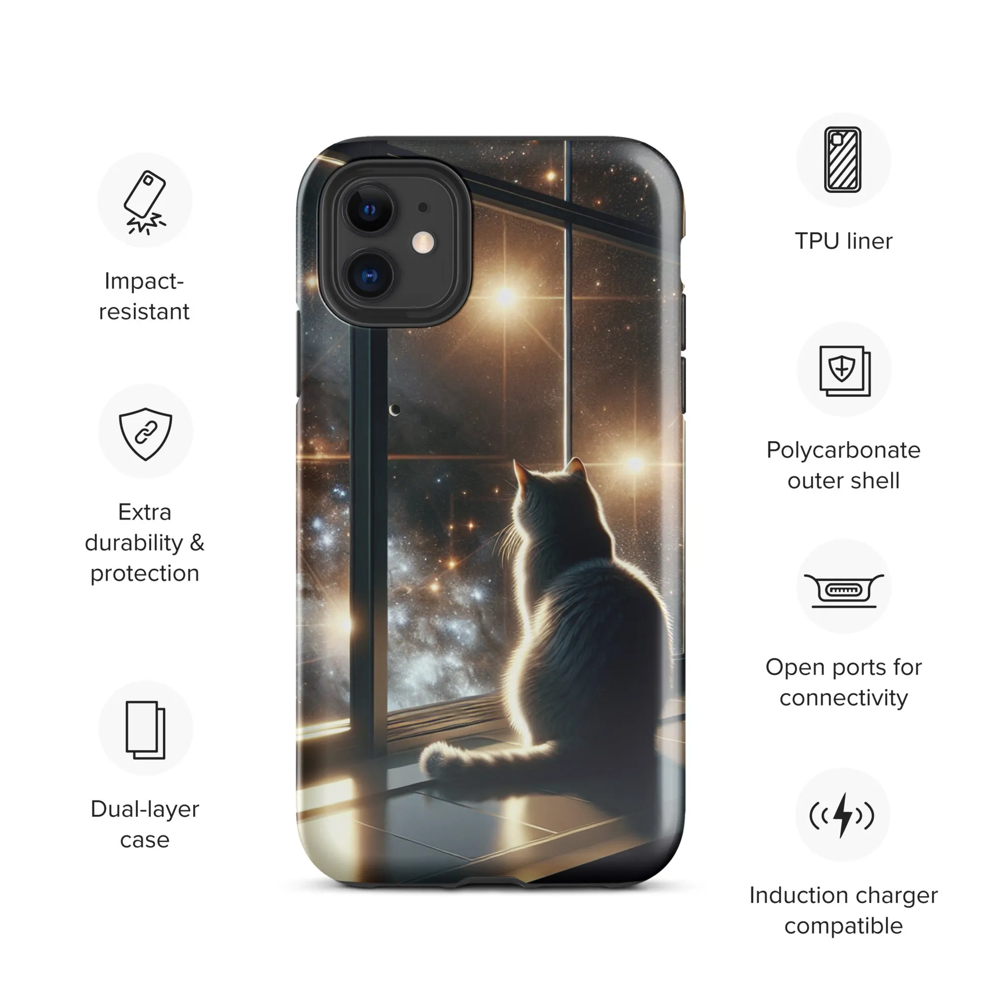 Galaxy Cat iPhone Case | Dual-Layer Protection | Polycarbonate & TPU | Impact-Resistant | Wireless Charging Compatible