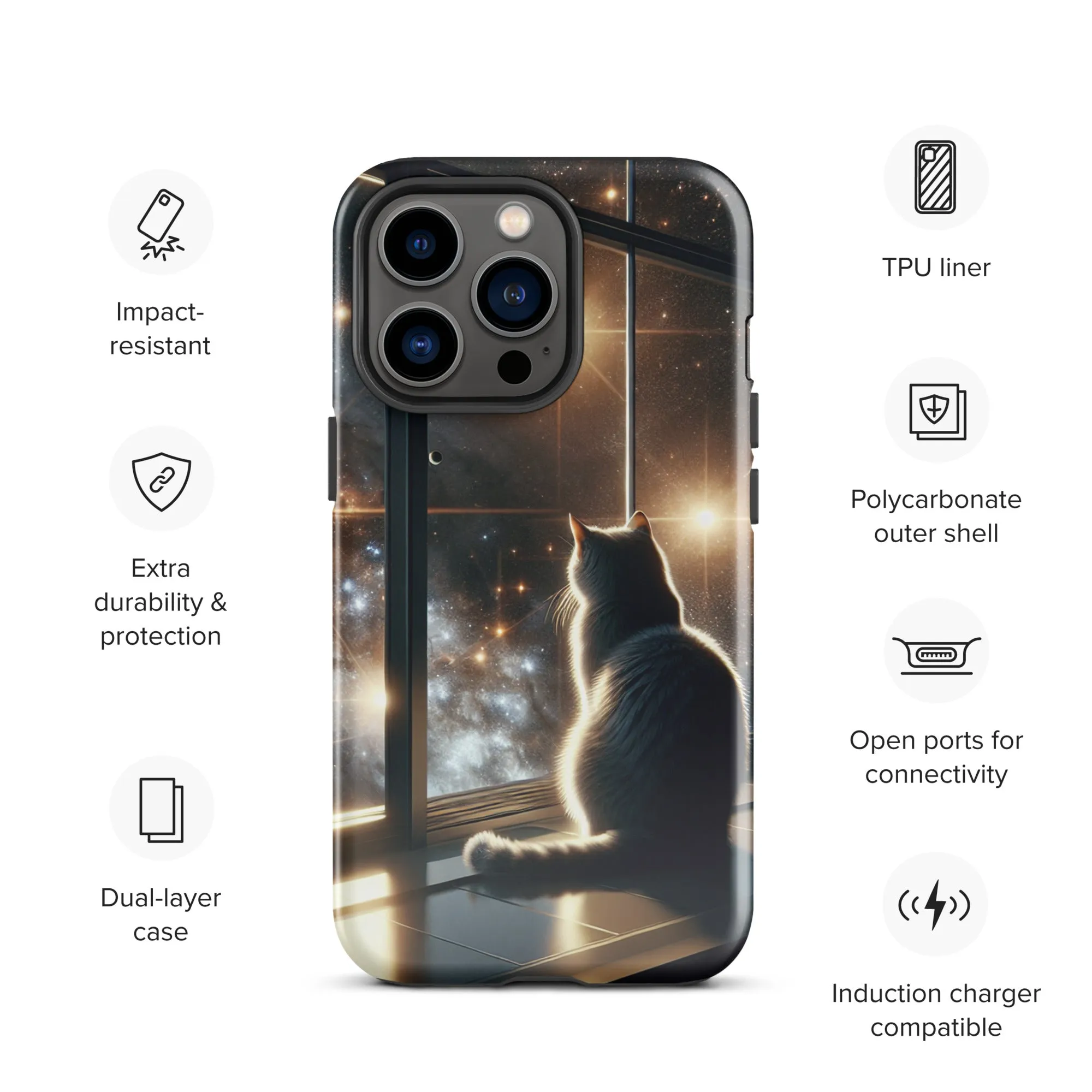 Galaxy Cat iPhone Case | Dual-Layer Protection | Polycarbonate & TPU | Impact-Resistant | Wireless Charging Compatible