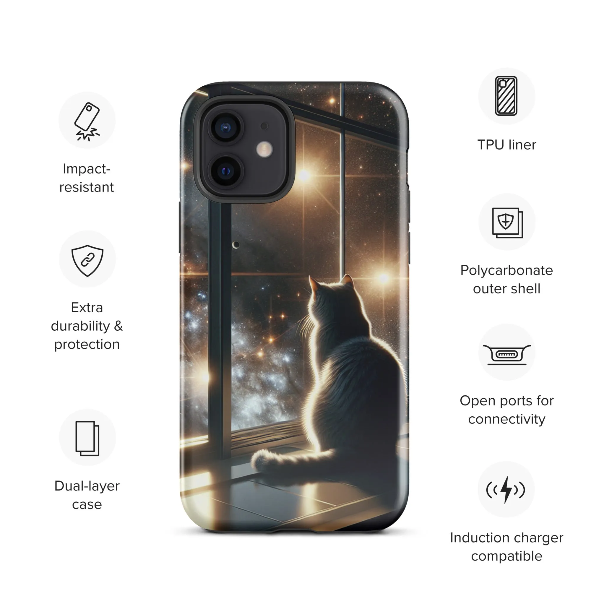 Galaxy Cat iPhone Case | Dual-Layer Protection | Polycarbonate & TPU | Impact-Resistant | Wireless Charging Compatible