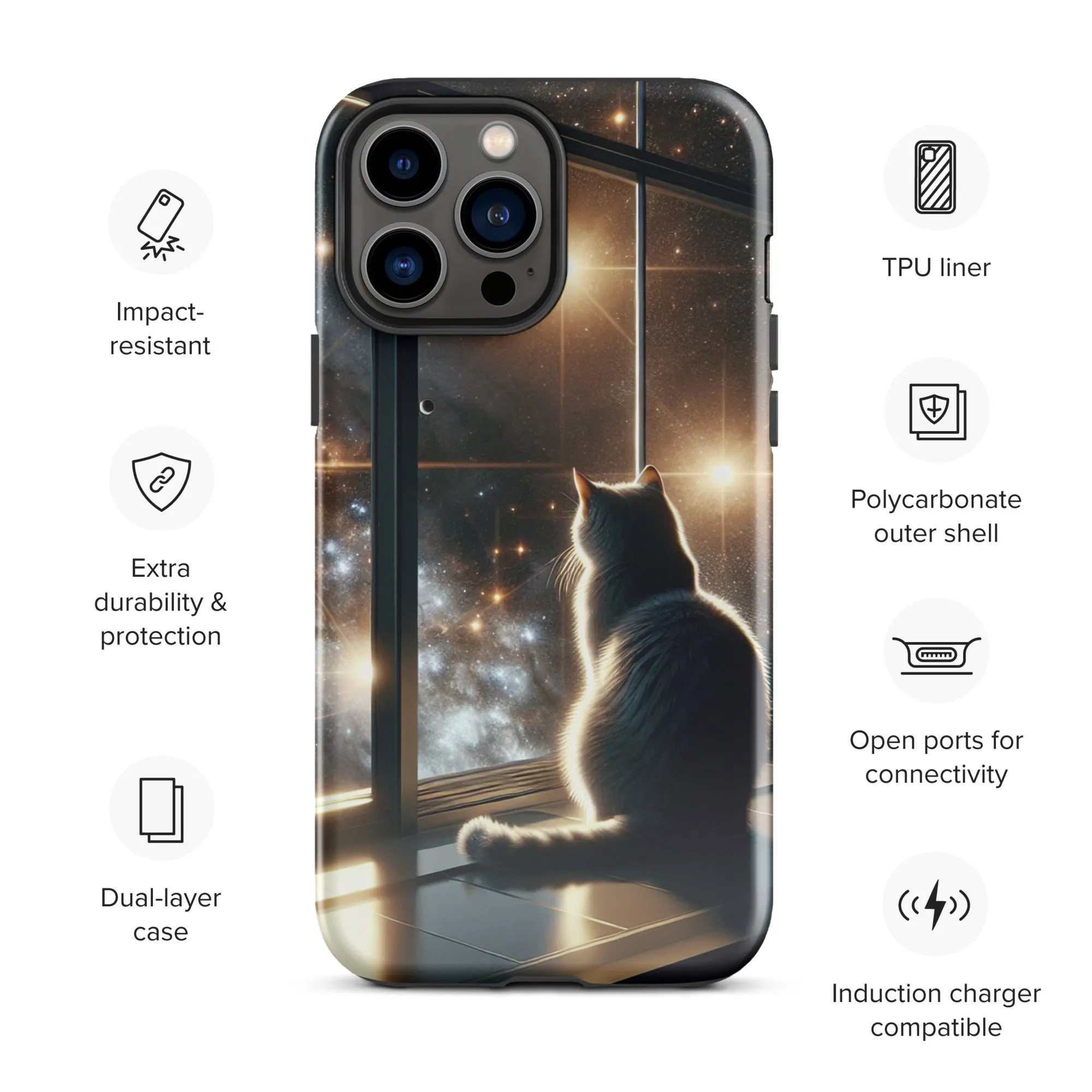 Galaxy Cat iPhone Case | Dual-Layer Protection | Polycarbonate & TPU | Impact-Resistant | Wireless Charging Compatible