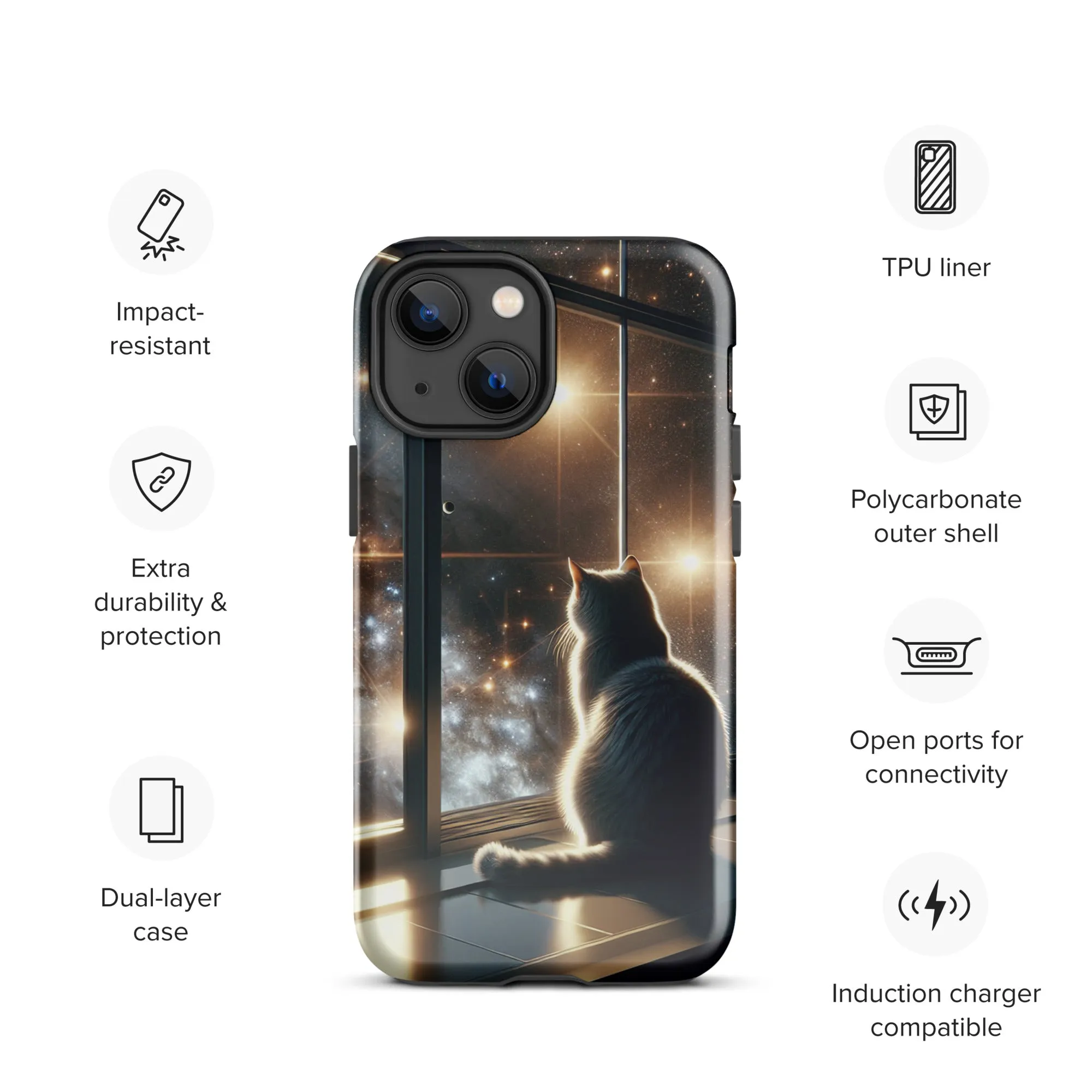 Galaxy Cat iPhone Case | Dual-Layer Protection | Polycarbonate & TPU | Impact-Resistant | Wireless Charging Compatible