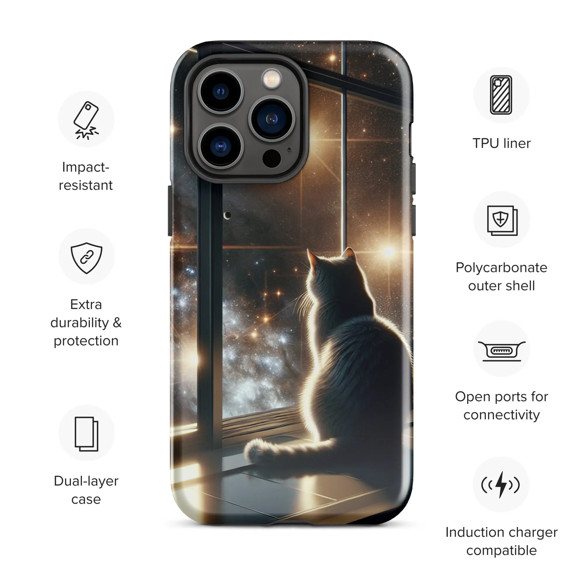 Galaxy Cat iPhone Case | Dual-Layer Protection | Polycarbonate & TPU | Impact-Resistant | Wireless Charging Compatible