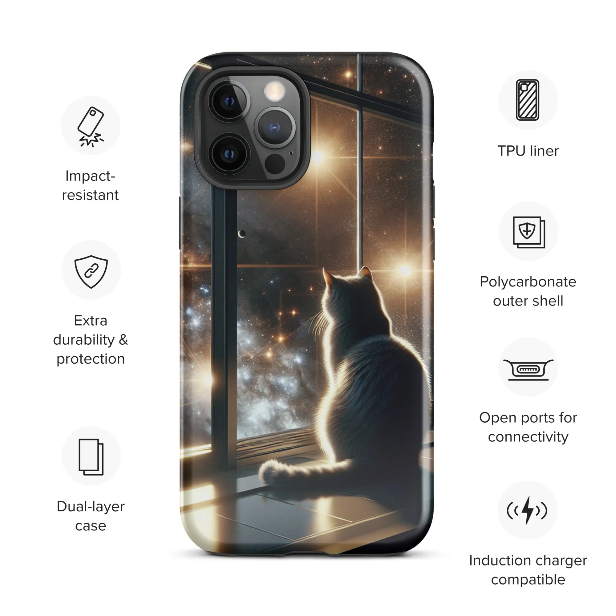 Galaxy Cat iPhone Case | Dual-Layer Protection | Polycarbonate & TPU | Impact-Resistant | Wireless Charging Compatible