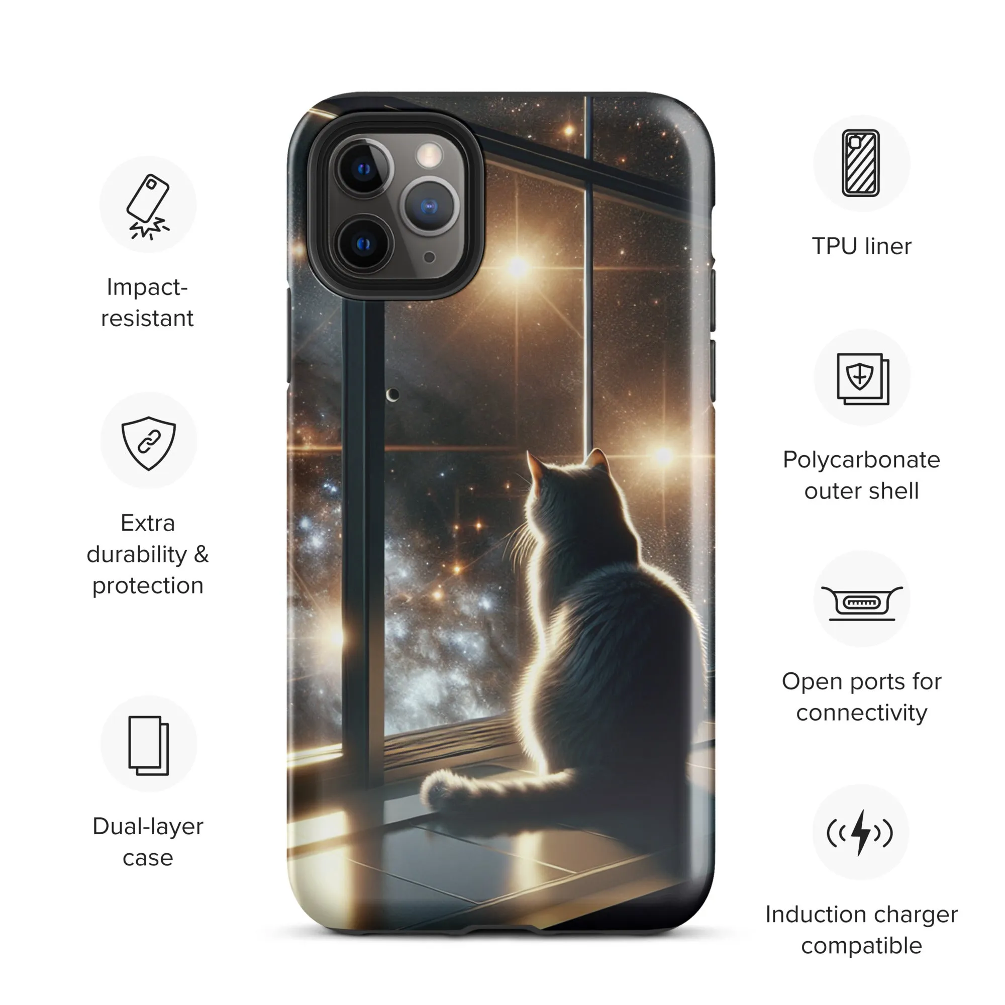 Galaxy Cat iPhone Case | Dual-Layer Protection | Polycarbonate & TPU | Impact-Resistant | Wireless Charging Compatible