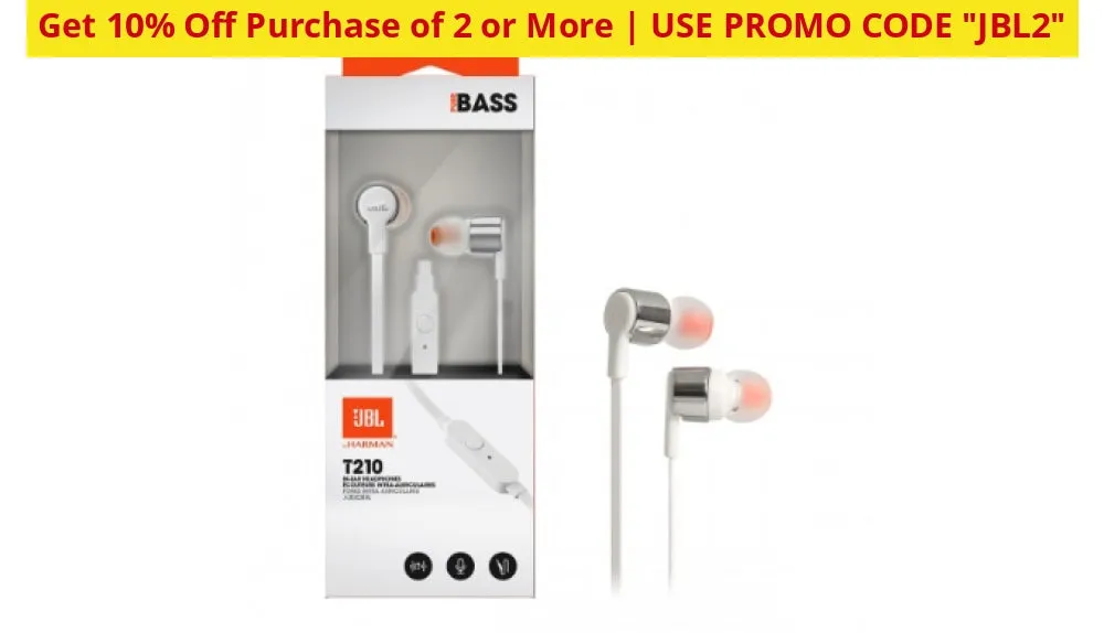 Genuine JBL T210 Signature Sound Pure Bass Headphones with Mic (Retail Packaging) - Ships Quick!