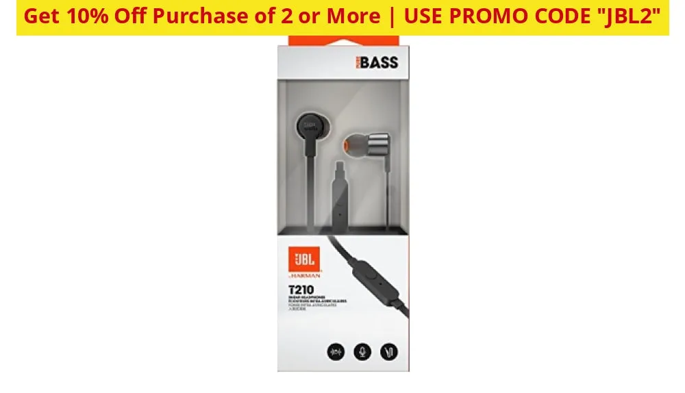 Genuine JBL T210 Signature Sound Pure Bass Headphones with Mic (Retail Packaging) - Ships Quick!