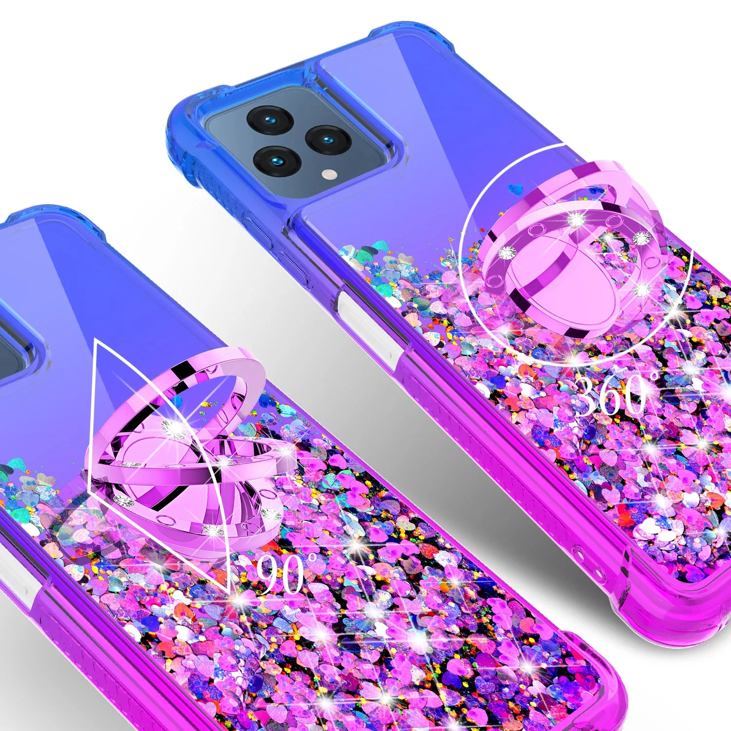 Glitter Phone Case Kickstand Compatible for T-Mobile Revvl 6 5G Case, Revvl 6 5G Case,Ring Stand Liquid Floating Quicksand Bling Sparkle Protective Girls Women for T-Mobile Revvl 6 5G W/Temper Glass - (Blue/Purple Gradient)