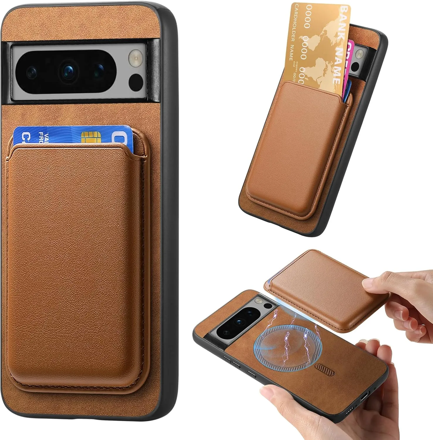 Google Pixel 9 Pro XL 6.8 PU Leather Slim Phone Case Protective Wallet Cover Brown