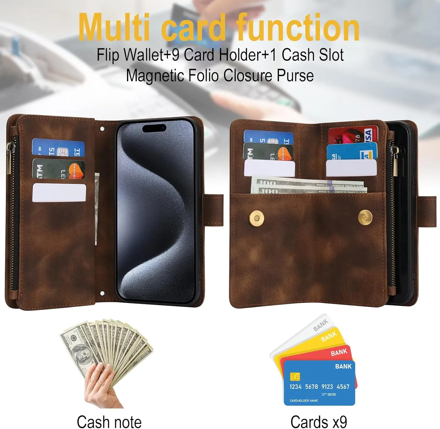 Google Pixel 9 Pro XL 6.8 PU Leather Slim Phone Case Protective Wallet Cover Brown