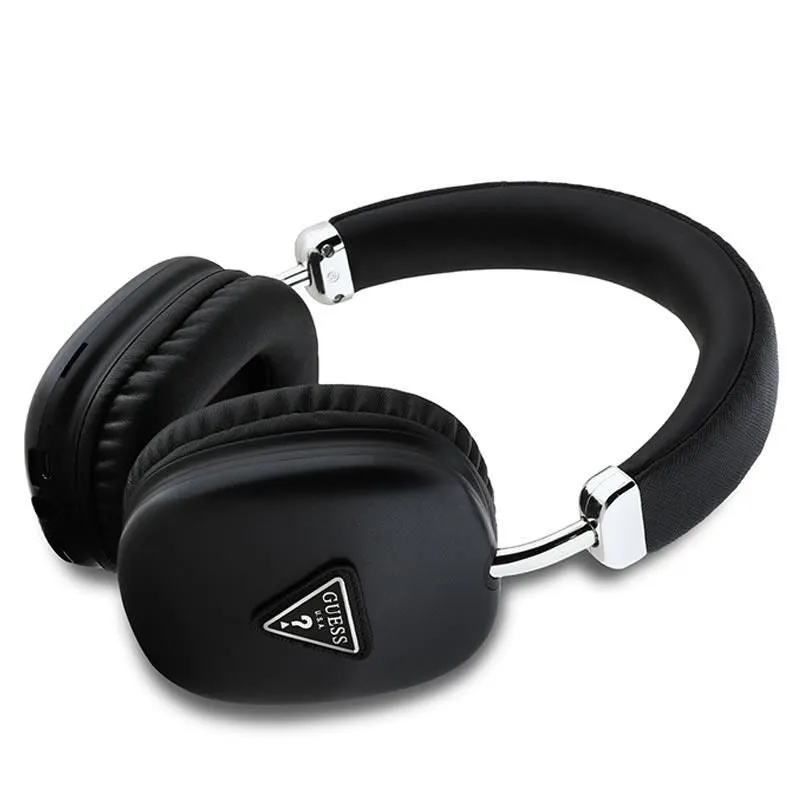 Guess Saffiano PU Leather with Metallic Triangle Logo Wireless Headphones Black - GUBHK1SATSK