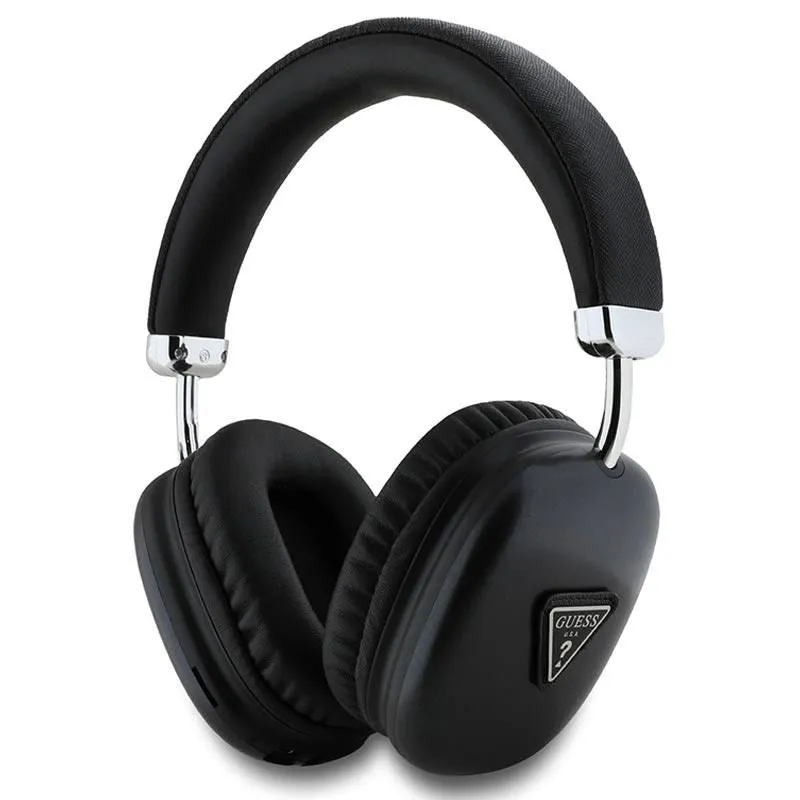 Guess Saffiano PU Leather with Metallic Triangle Logo Wireless Headphones Black - GUBHK1SATSK