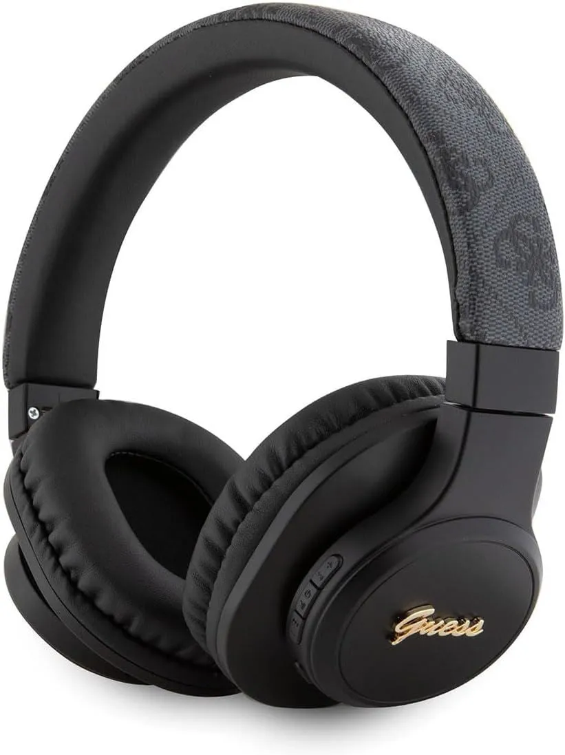 Guess Wireless Headphones PU Leather 4G Tone on Tone Script Logo Black & Grey - GUBH604FEMK