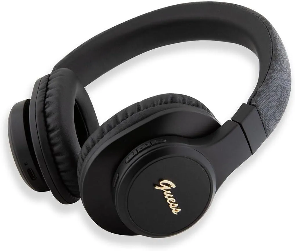 Guess Wireless Headphones PU Leather 4G Tone on Tone Script Logo Black & Grey - GUBH604FEMK