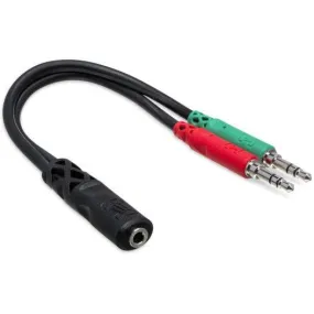 Hosa YMM-107 Headset/Mic Breakout Cable, 3.5 mm TRRSF to Dual 3.5 mm TRS (Loc:1K)