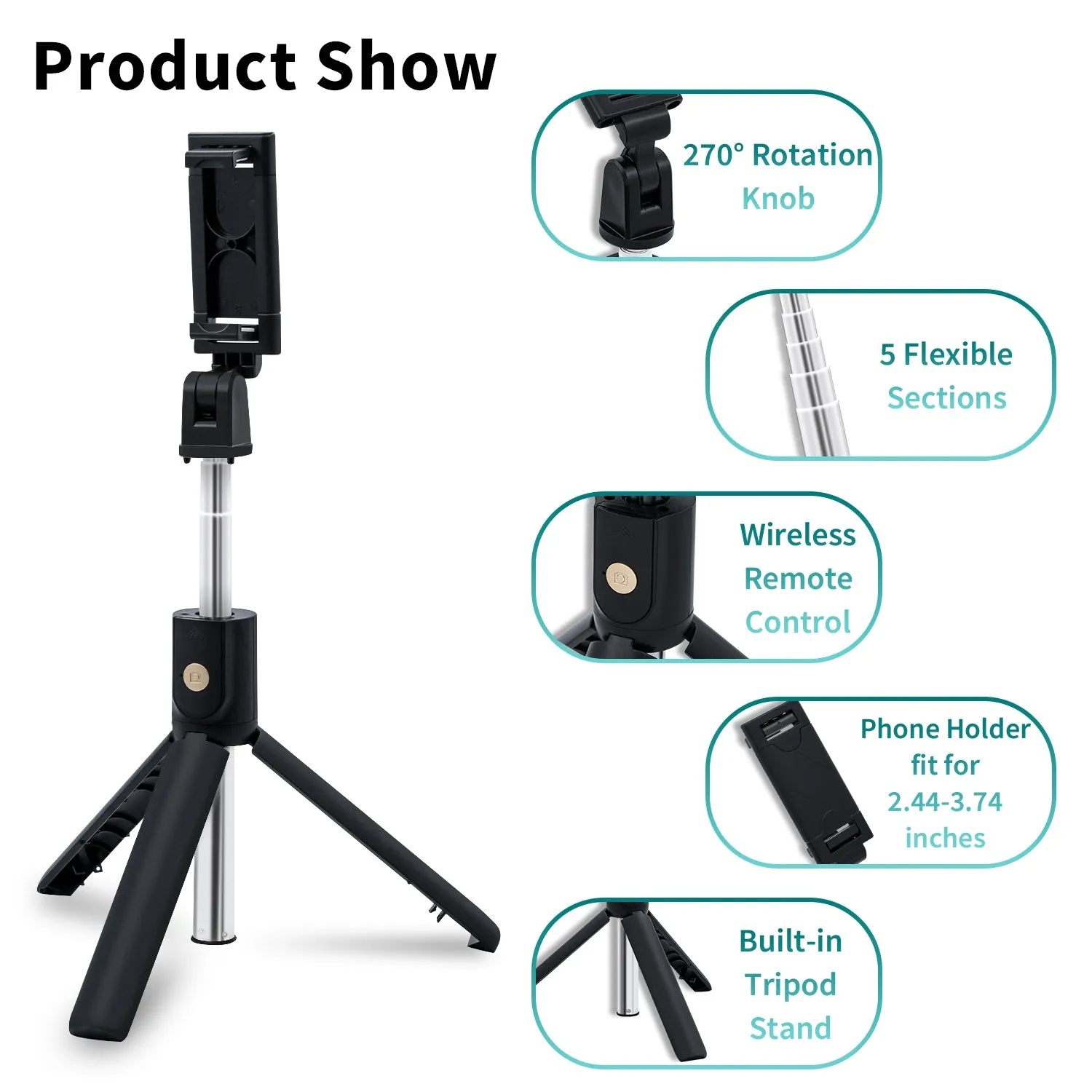 K07 Selfie Stick Integrated Tripod Stand with Wireless Remote for Mobile Phone