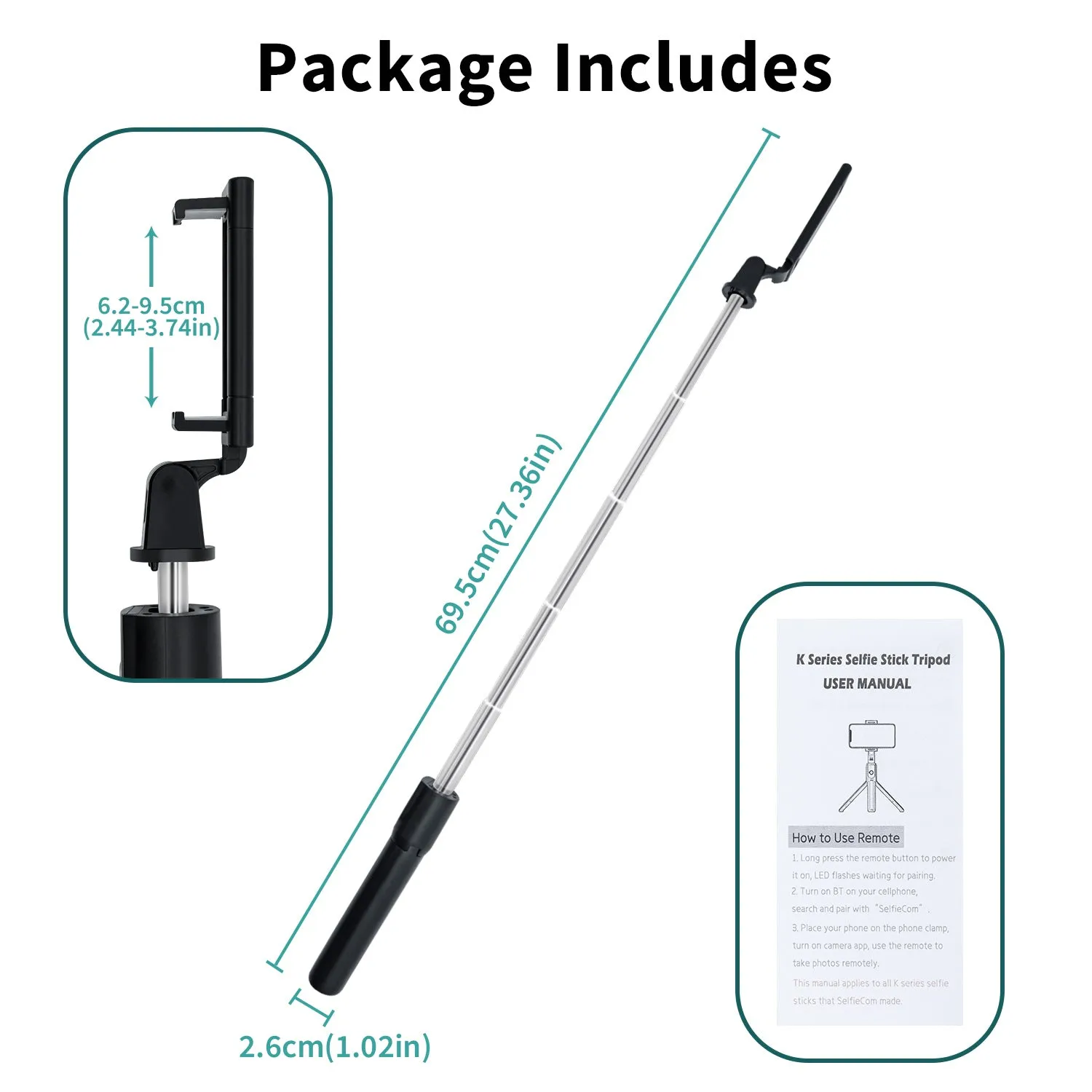 K07 Selfie Stick Integrated Tripod Stand with Wireless Remote for Mobile Phone