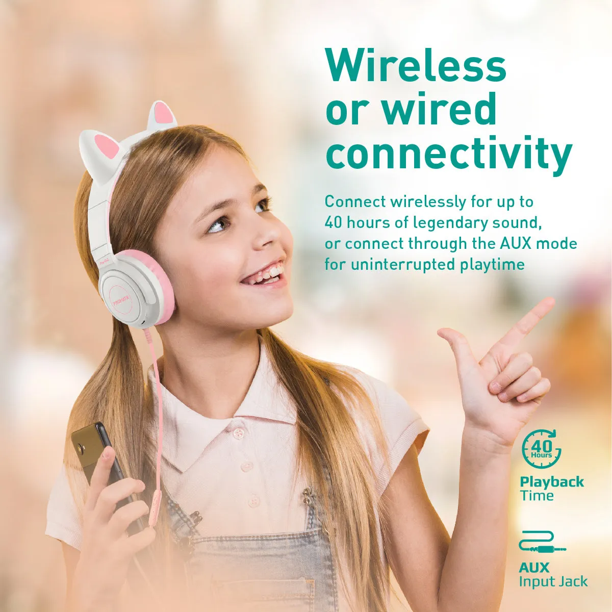 KidSafe Kawaii Style Wireless Kids Headset