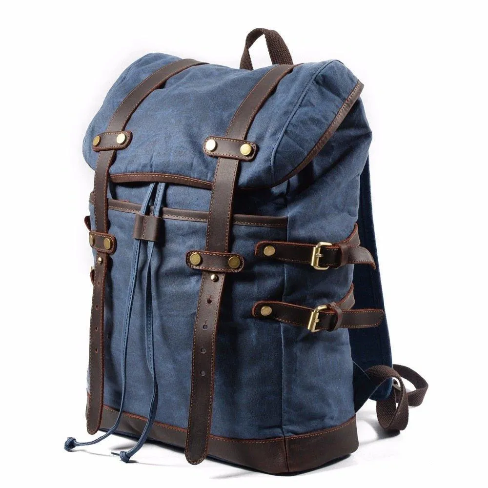 Mens Vintage Waxed Canvas Backpack Leather