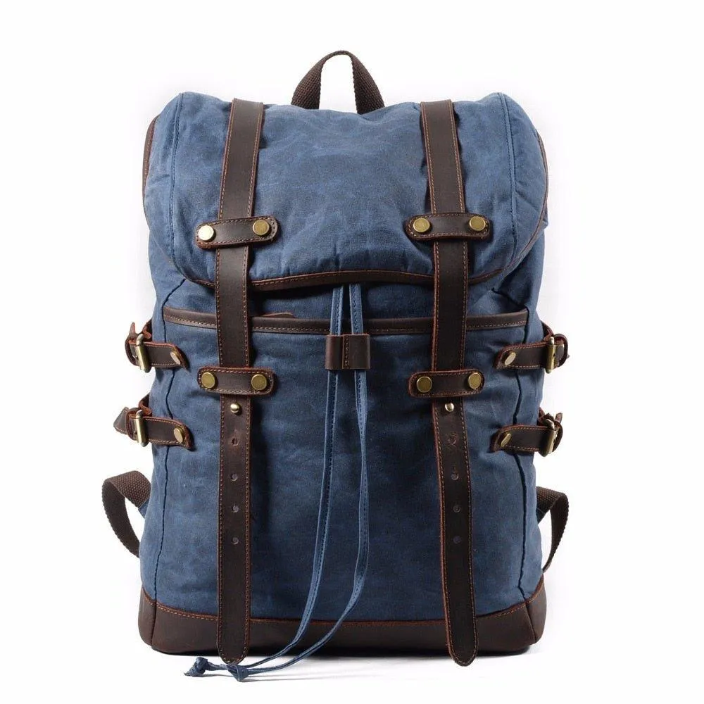 Mens Vintage Waxed Canvas Backpack Leather