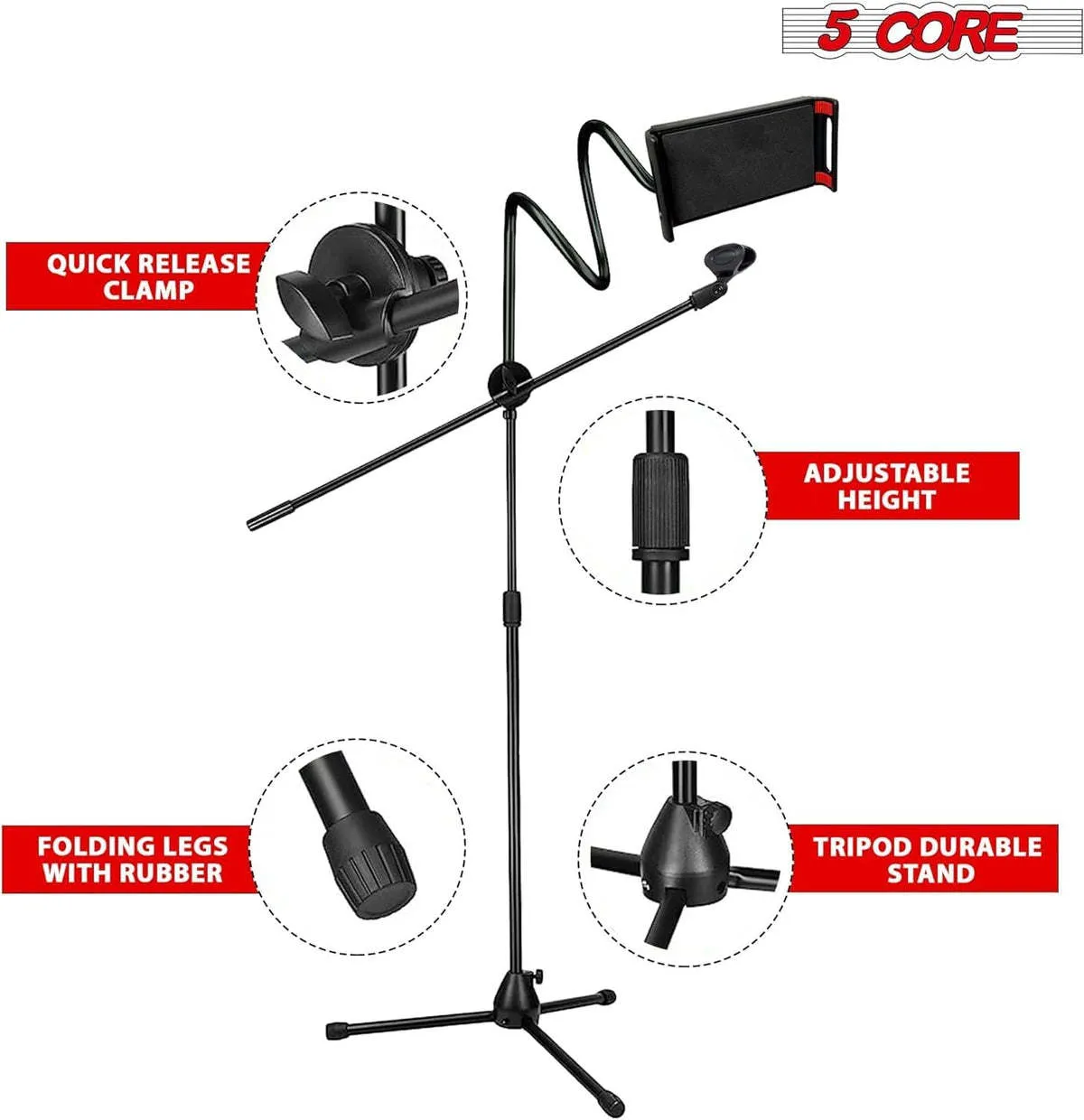 Microphone Stand   Phone Holder Floor Boom Mic Stand Gooseneck   Tablet Holder