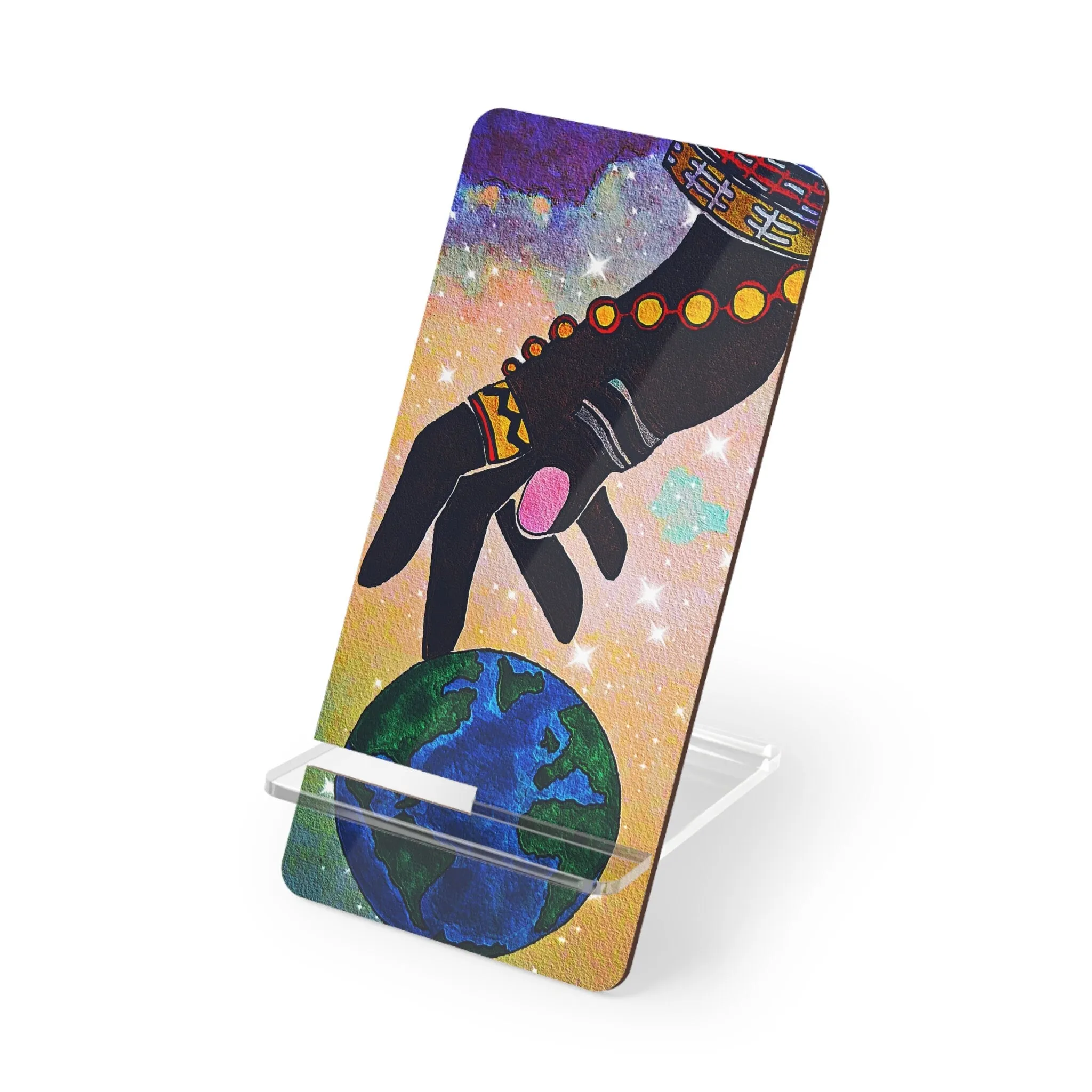 Mobile Display Stand for Smartphones - Handcrafted Ethnic Galactic Art