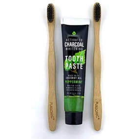 Natural Bamboo Toothbrushes & Charcoal Whitening Toothpaste Set