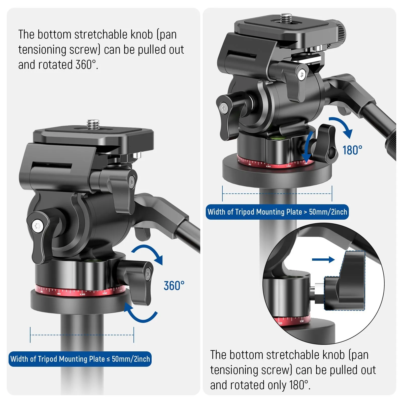 NEEWER GM26 Video Tripod Head Upgraded Horizontal Switch