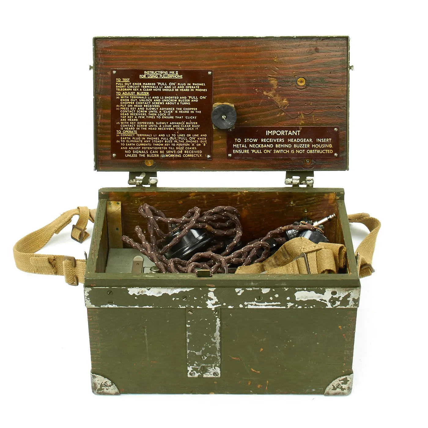 Original British WWII Fullerphone MkV Field Telegraph Set in Case with Strap - dated 1944