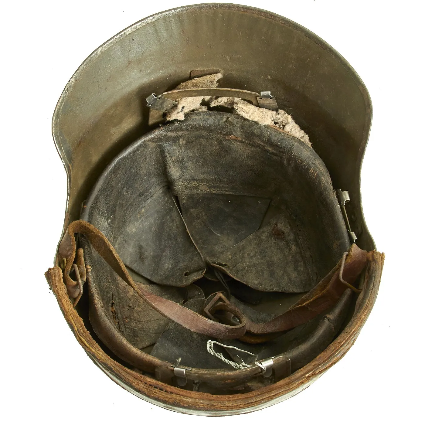 Original French WWII Model 1935 Tanker Armored Vehicle Helmet with Artillery Badge