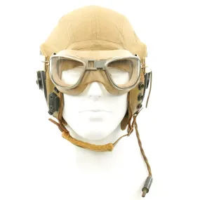 Original U.S. WWII Army Air Force Aviator Flight Set - AN6530 Clear Goggles, AN-H-15 Helmet, R-14 Receivers