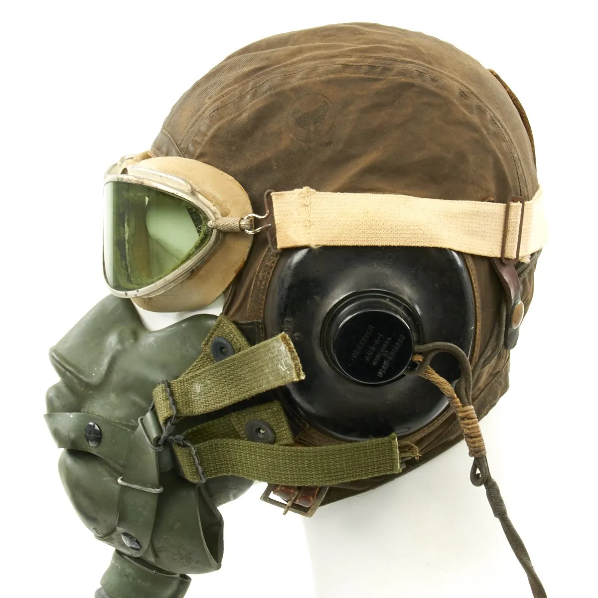 Original U.S. WWII USAAF Aviator Flight Set - AN6530 Green Goggles, A-14 Mask, AN-H-15 Helmet, ANB-H-1 Receivers