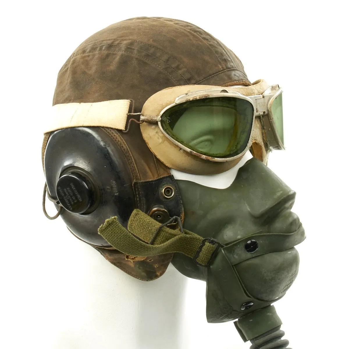 Original U.S. WWII USAAF Aviator Flight Set - AN6530 Green Goggles, A-14 Mask, AN-H-15 Helmet, ANB-H-1 Receivers