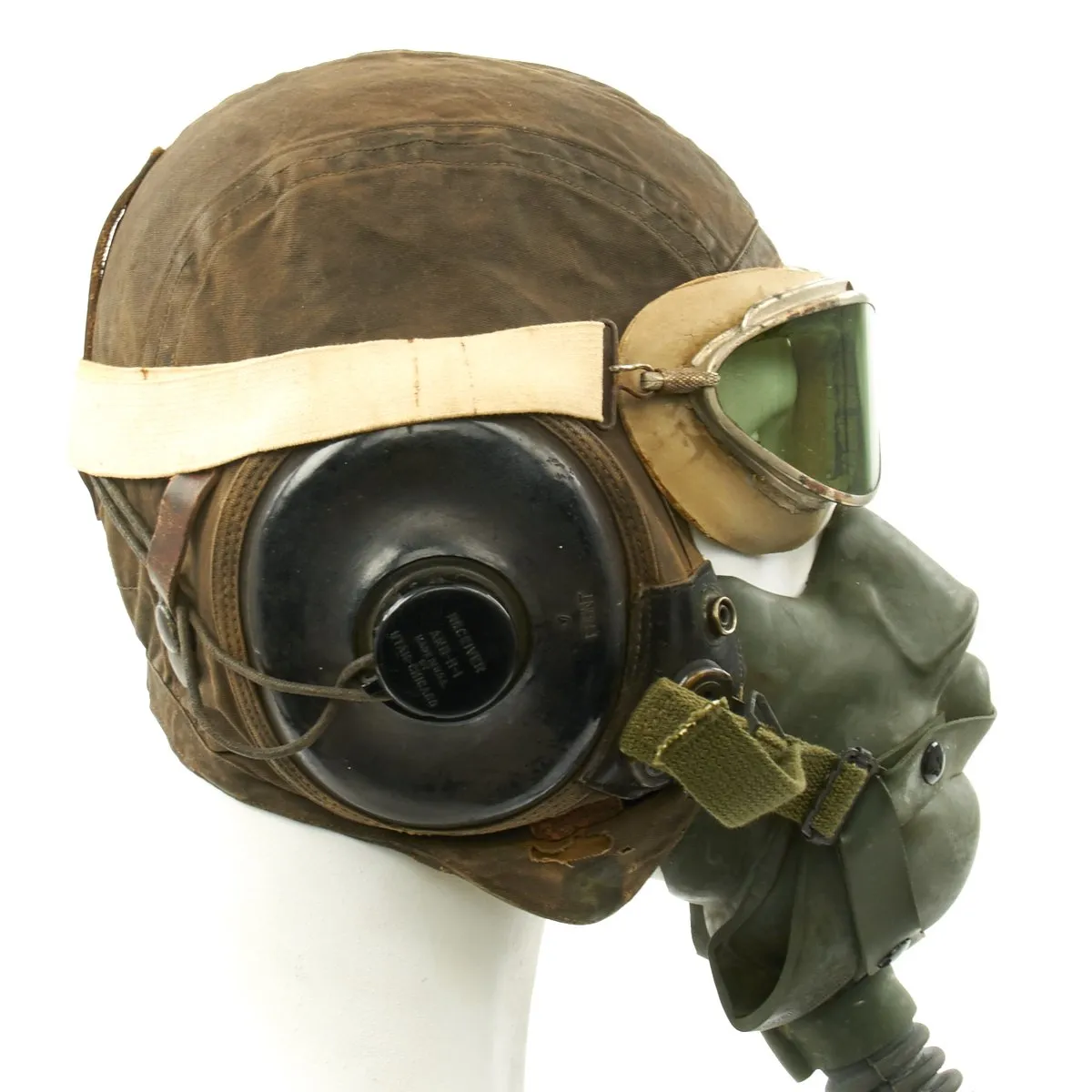 Original U.S. WWII USAAF Aviator Flight Set - AN6530 Green Goggles, A-14 Mask, AN-H-15 Helmet, ANB-H-1 Receivers