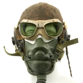 Original U.S. WWII USAAF Aviator Flight Set - AN6530 Green Goggles, A-14 Mask, AN-H-15 Helmet, ANB-H-1 Receivers