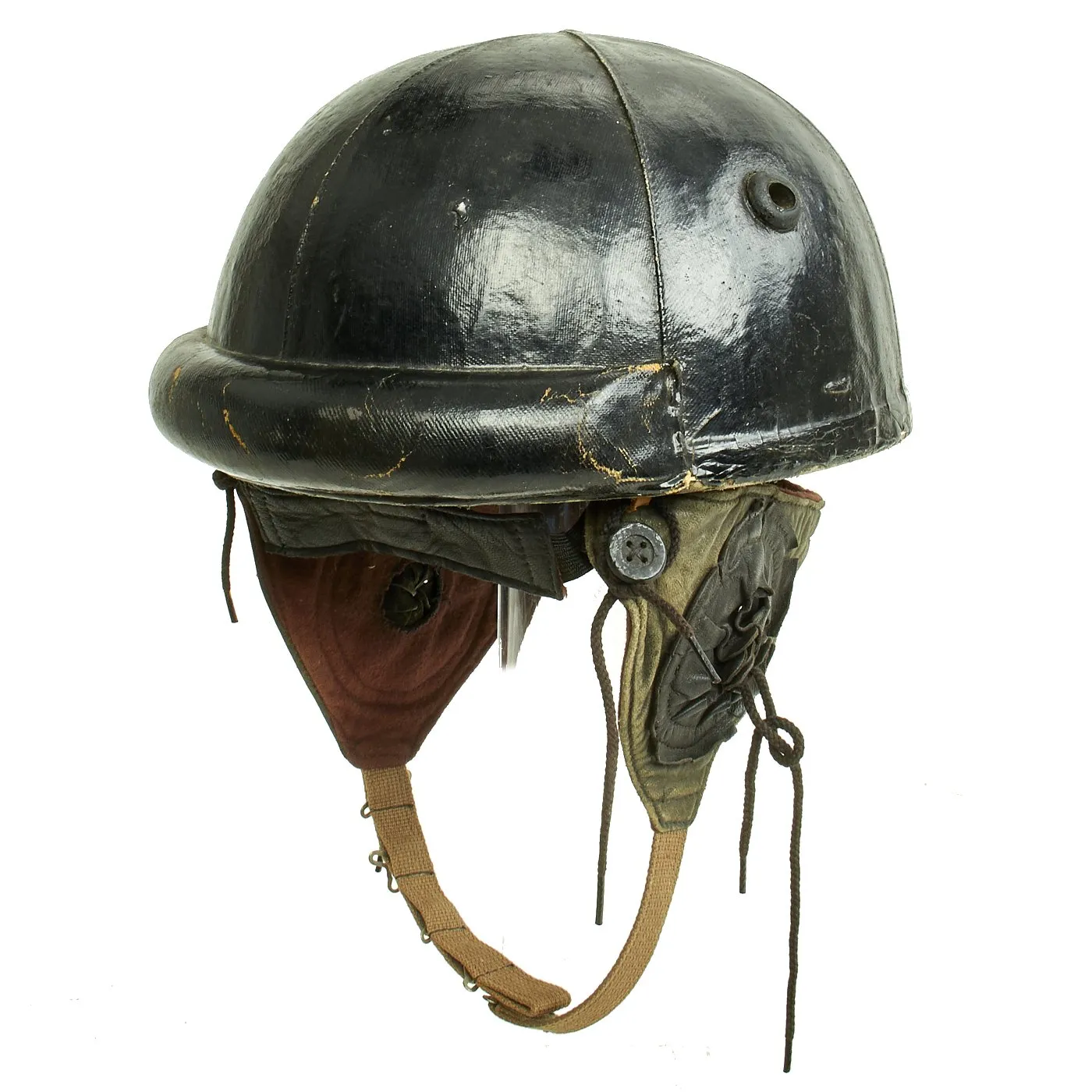 Original WWII Canadian Tanker Crash Helmet with Earphone "Scrum" - Size 6 7/8