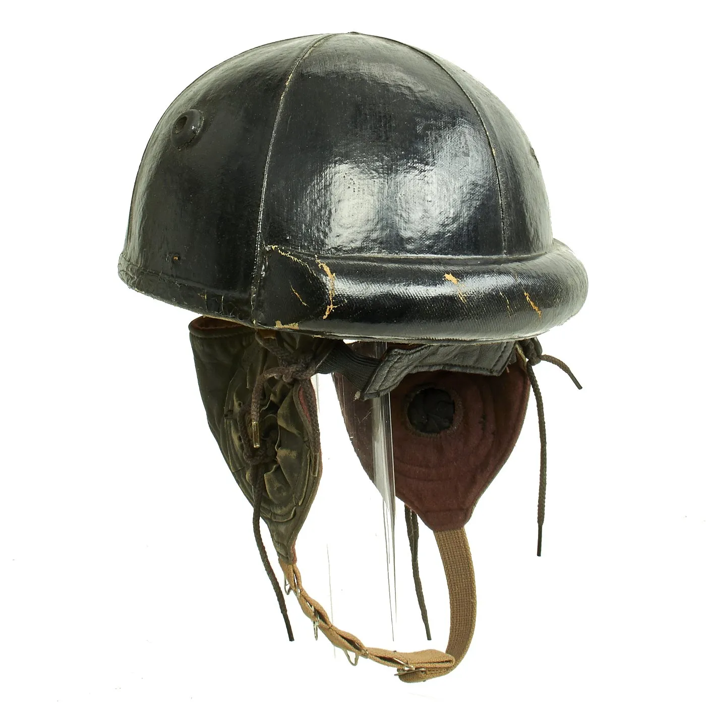 Original WWII Canadian Tanker Crash Helmet with Earphone "Scrum" - Size 6 7/8