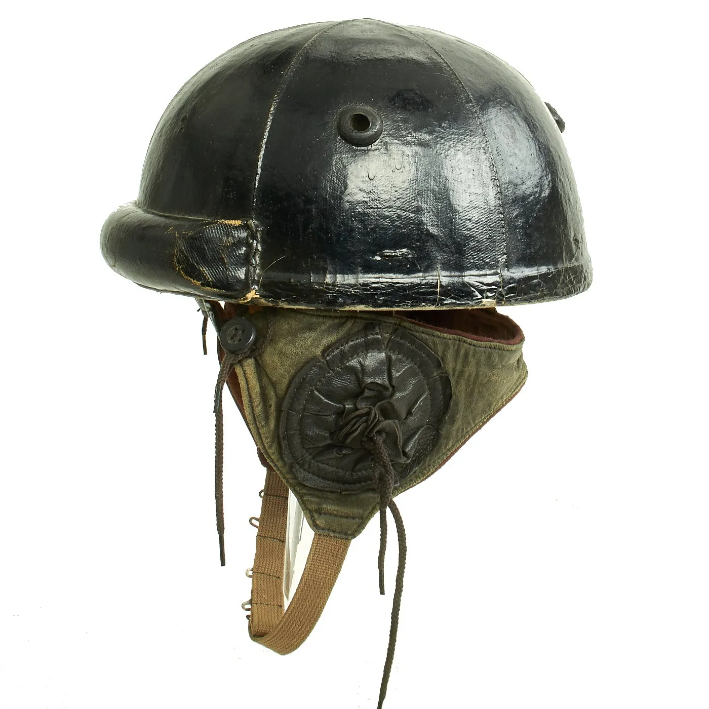 Original WWII Canadian Tanker Crash Helmet with Earphone "Scrum" - Size 6 7/8