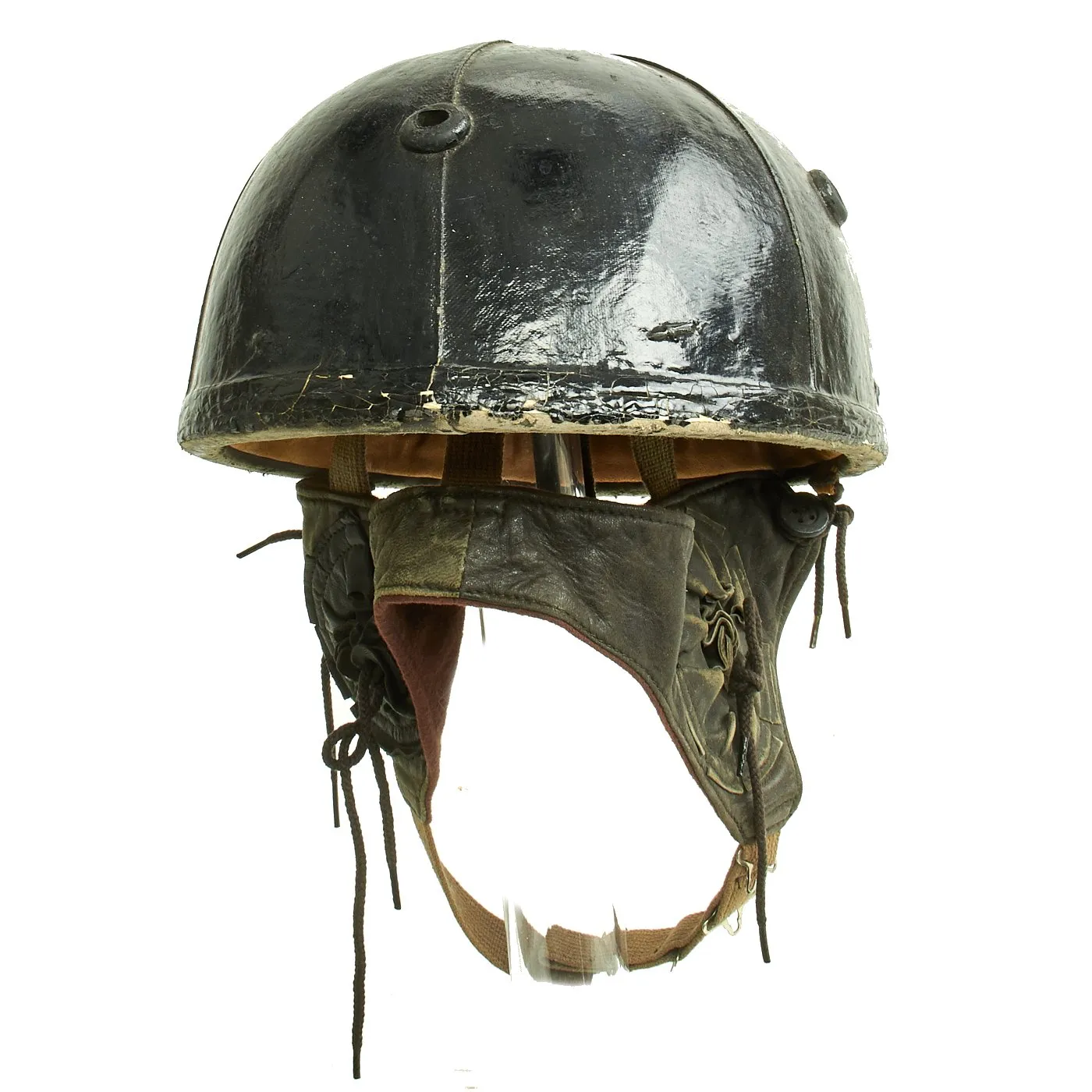 Original WWII Canadian Tanker Crash Helmet with Earphone "Scrum" - Size 6 7/8