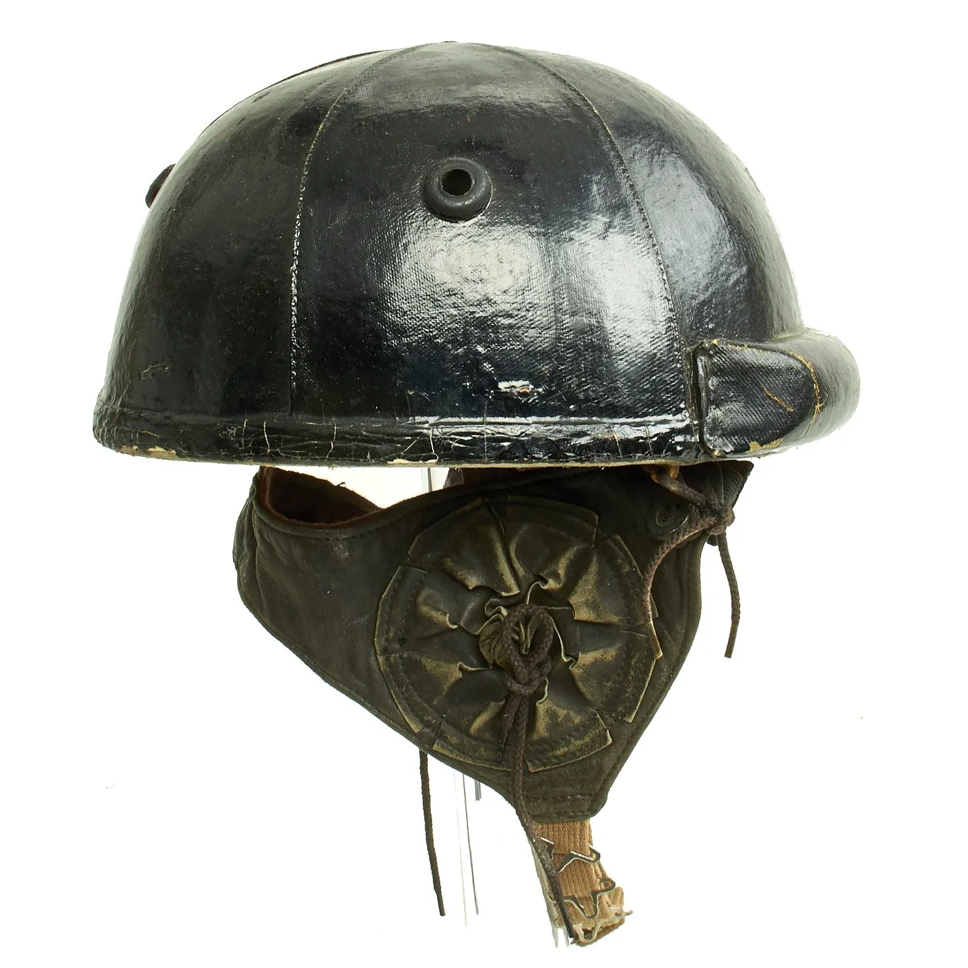 Original WWII Canadian Tanker Crash Helmet with Earphone "Scrum" - Size 6 7/8