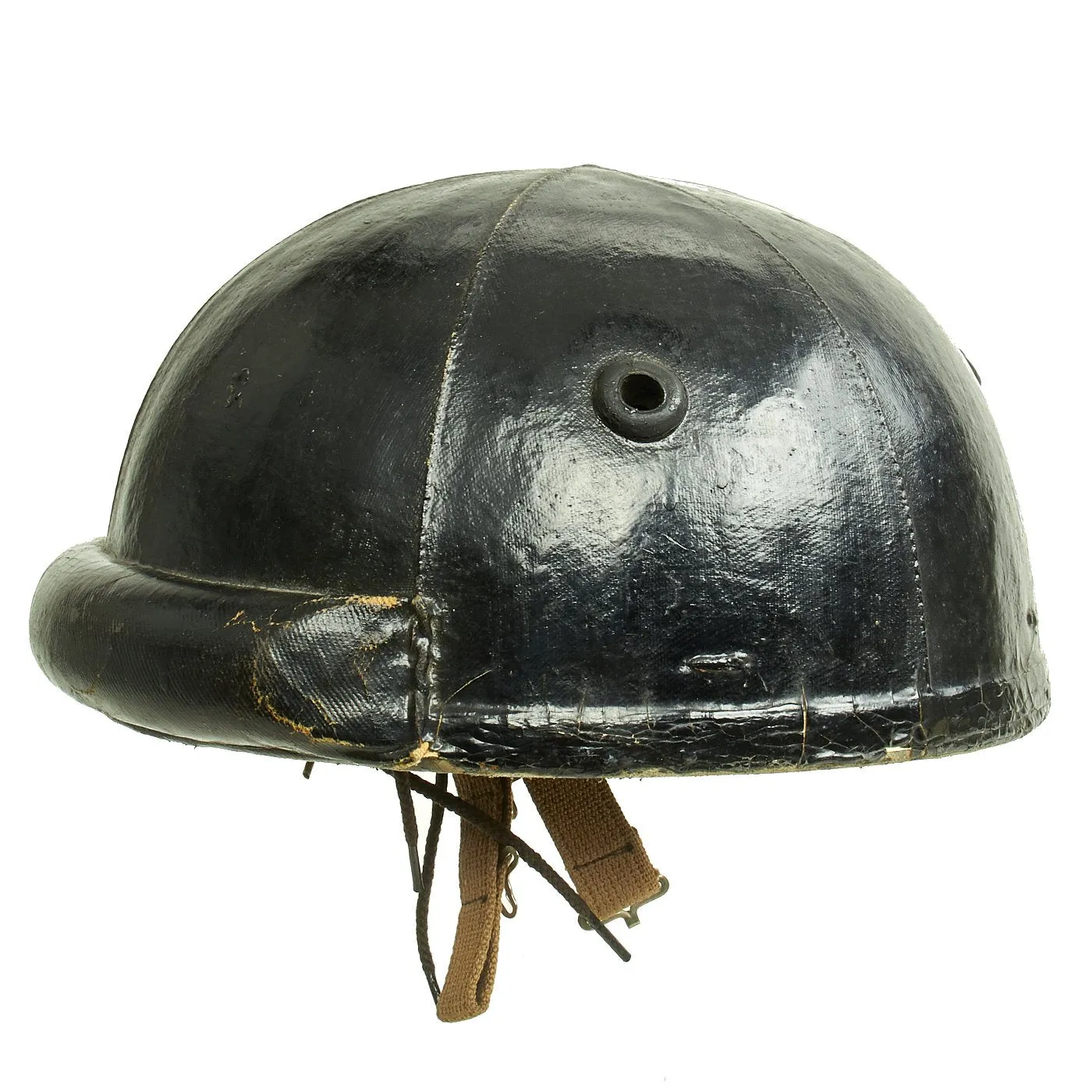 Original WWII Canadian Tanker Crash Helmet with Earphone "Scrum" - Size 6 7/8