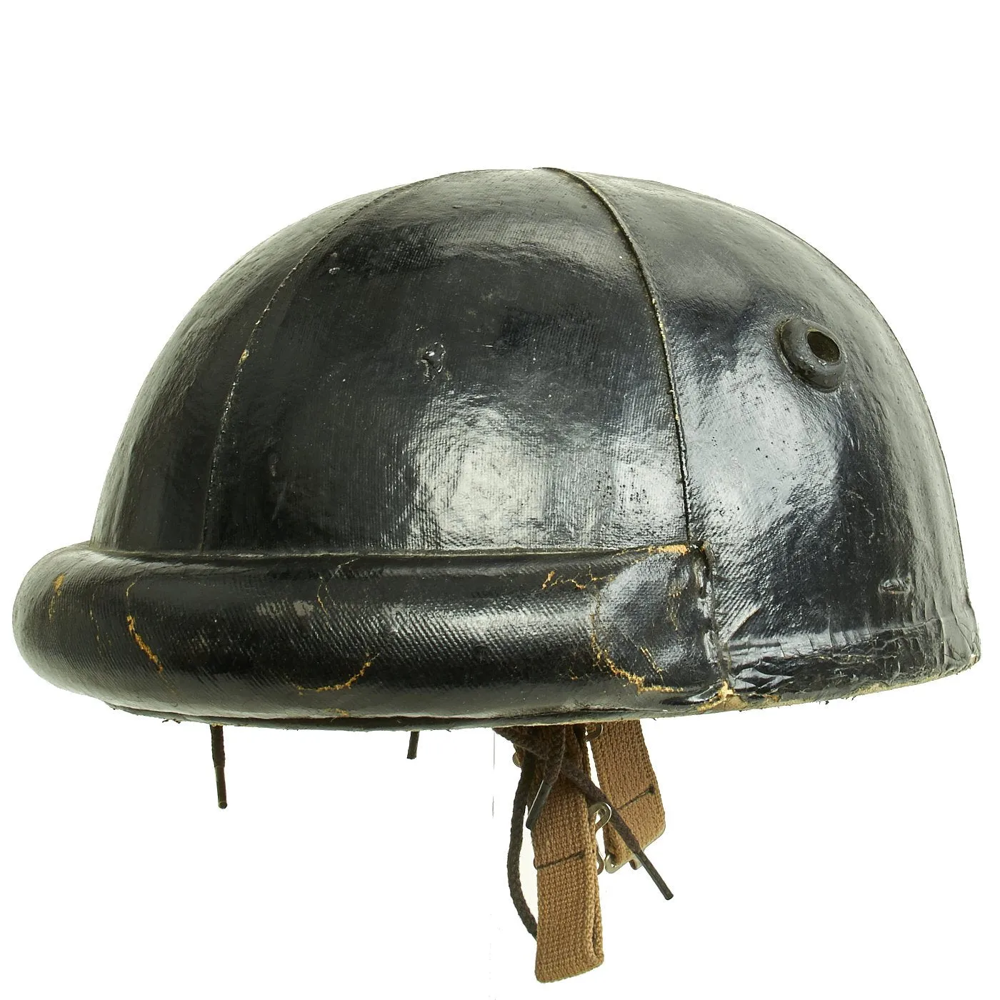 Original WWII Canadian Tanker Crash Helmet with Earphone "Scrum" - Size 6 7/8