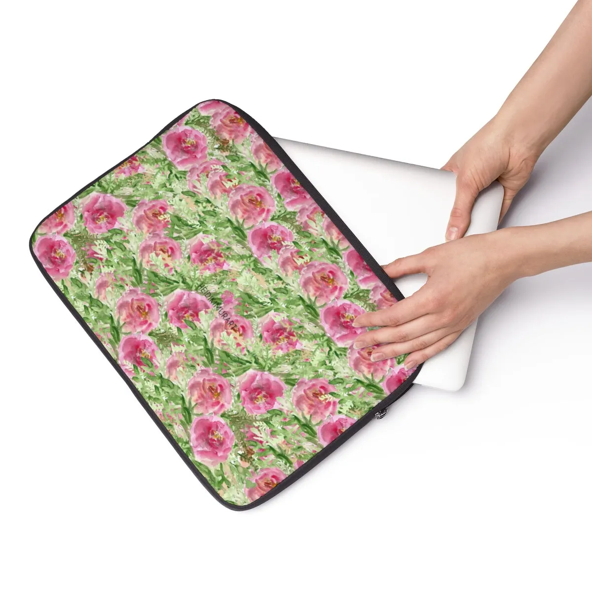 Pink Rose Floral Print 12', 13", 14" Floral Laptop Sleeve - Designed   Made in the USA