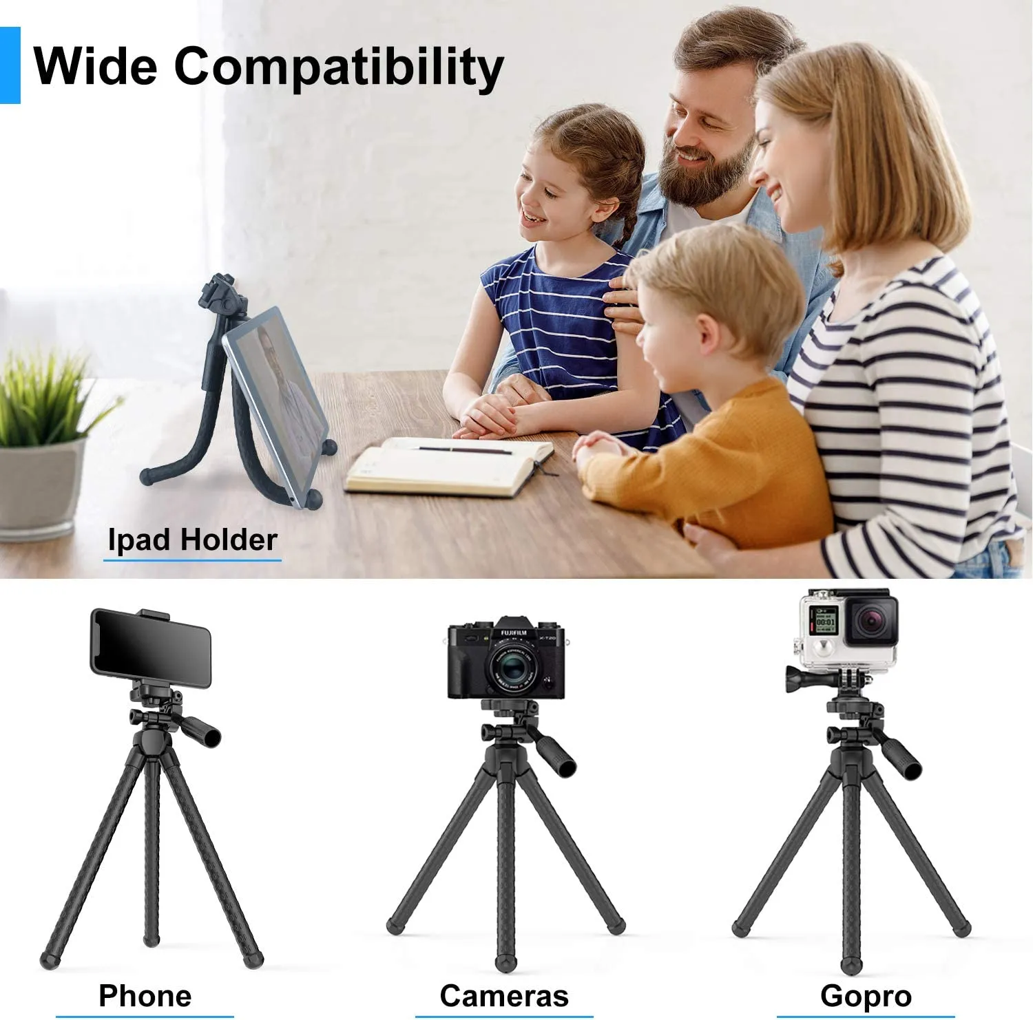 Portable And Adjustable Flexible Phone Tripods Camera Stand Holder With Wireless