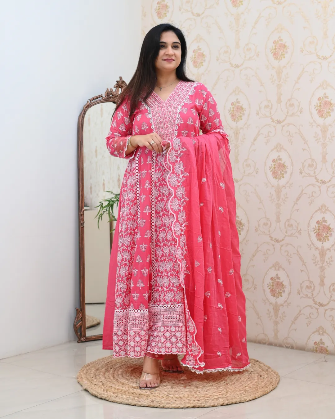 Premium Cotton Thread Embroidered Anarkali Suit