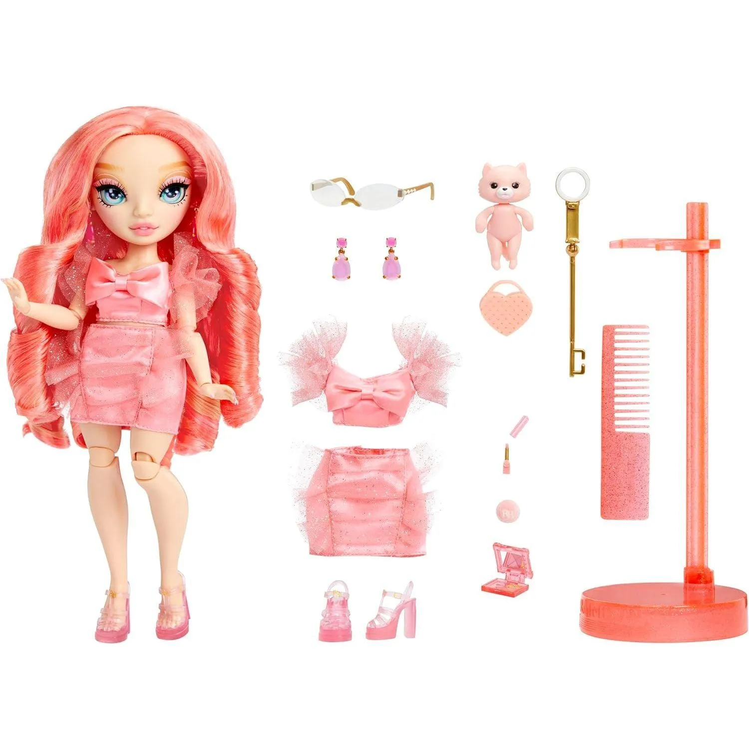 Rainbow High Pinkly - Pink Fashion Doll in Fashionable Outfit, with Glasses & 10  Colorful Play Accessories