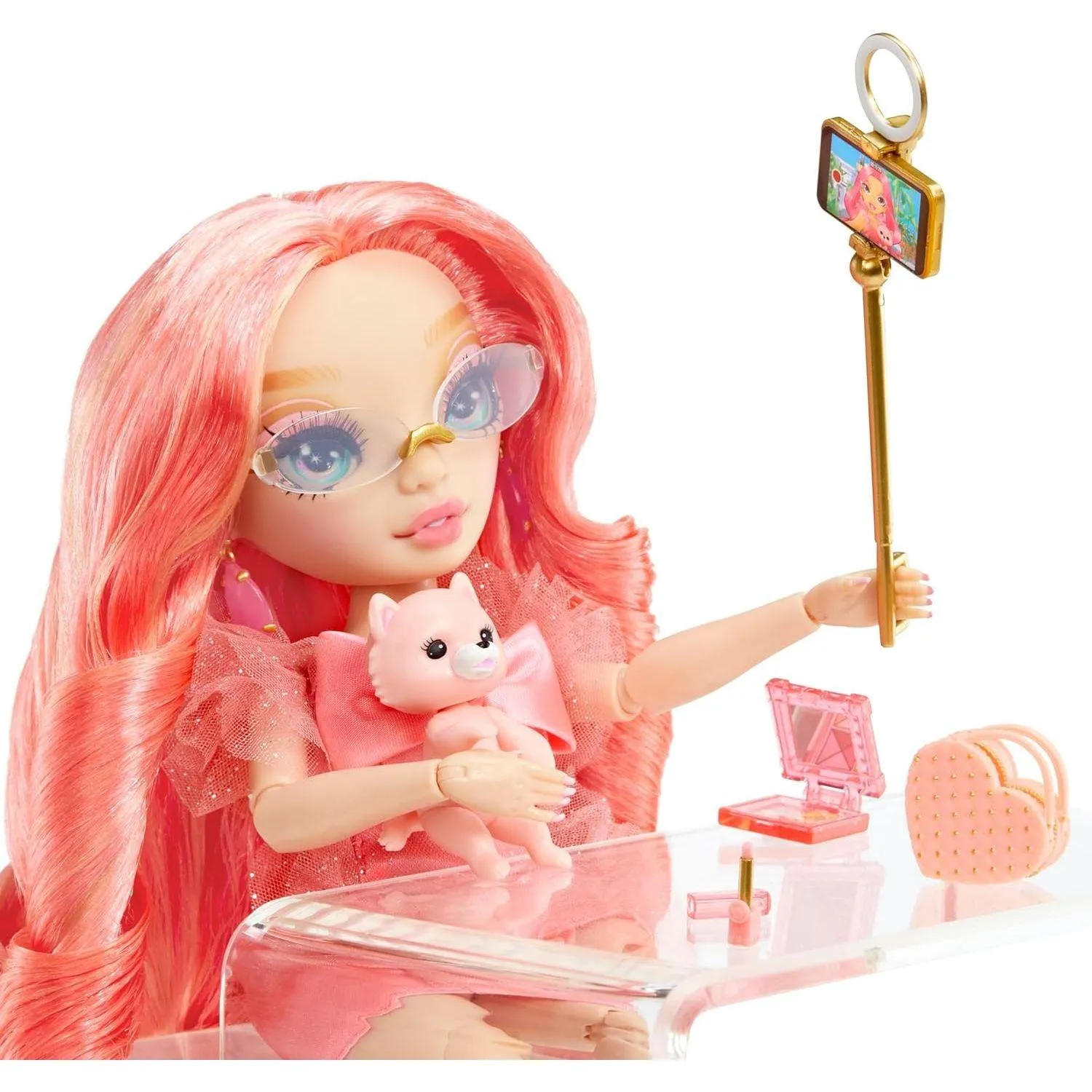 Rainbow High Pinkly - Pink Fashion Doll in Fashionable Outfit, with Glasses & 10  Colorful Play Accessories